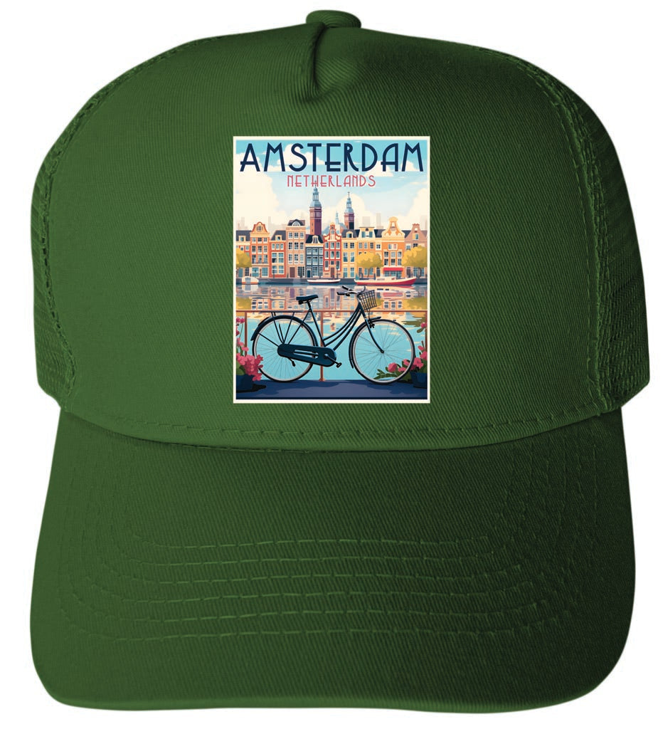 Amsterdam Netherlands Design A Unisex Mesh Back Trucker Hat with Adjustable Snapback Image 2