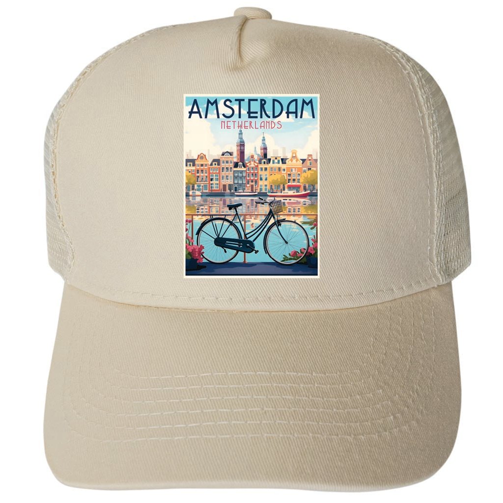 Amsterdam Netherlands Design A Unisex Mesh Back Trucker Hat with Adjustable Snapback Image 3