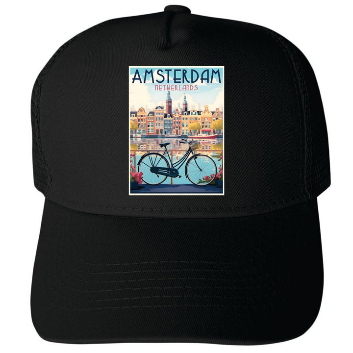 Amsterdam Netherlands Design A Unisex Mesh Back Trucker Hat with Adjustable Snapback Image 4