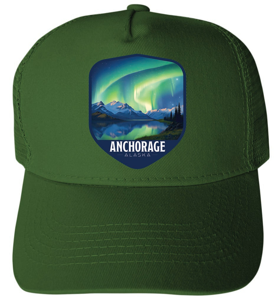 Anchorage Alaska Aurora Borelais Design Unisex Mesh Back Trucker Hat with Adjustable Snapback Image 1