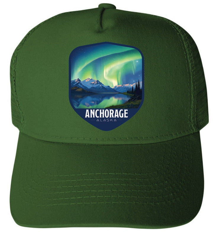 Anchorage Alaska Aurora Borelais Design Unisex Mesh Back Trucker Hat with Adjustable Snapback Image 1