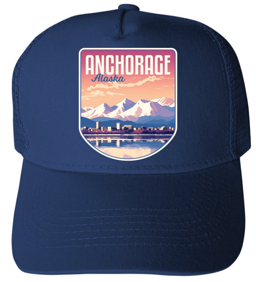 Anchorage Alaska Aesthetic Cityscape Design Unisex Mesh Back Trucker Hat with Adjustable Snapback Image 1