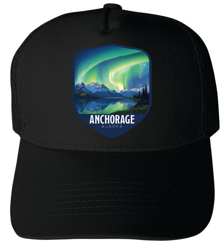 Anchorage Alaska Aurora Borelais Design Unisex Mesh Back Trucker Hat with Adjustable Snapback Image 2