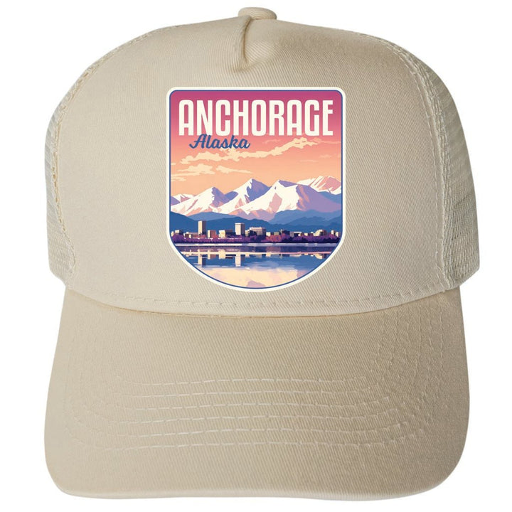 Anchorage Alaska Aesthetic Cityscape Design Unisex Mesh Back Trucker Hat with Adjustable Snapback Image 3