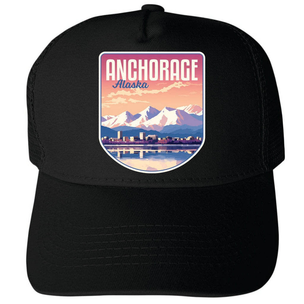 Anchorage Alaska Aesthetic Cityscape Design Unisex Mesh Back Trucker Hat with Adjustable Snapback Image 4