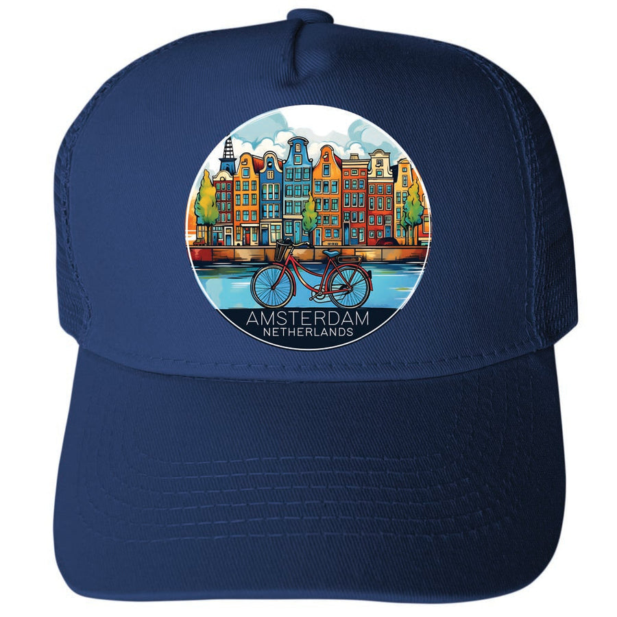 Amsterdam Netherlands Design D Unisex Mesh Back Trucker Hat with Adjustable Snapback Image 1