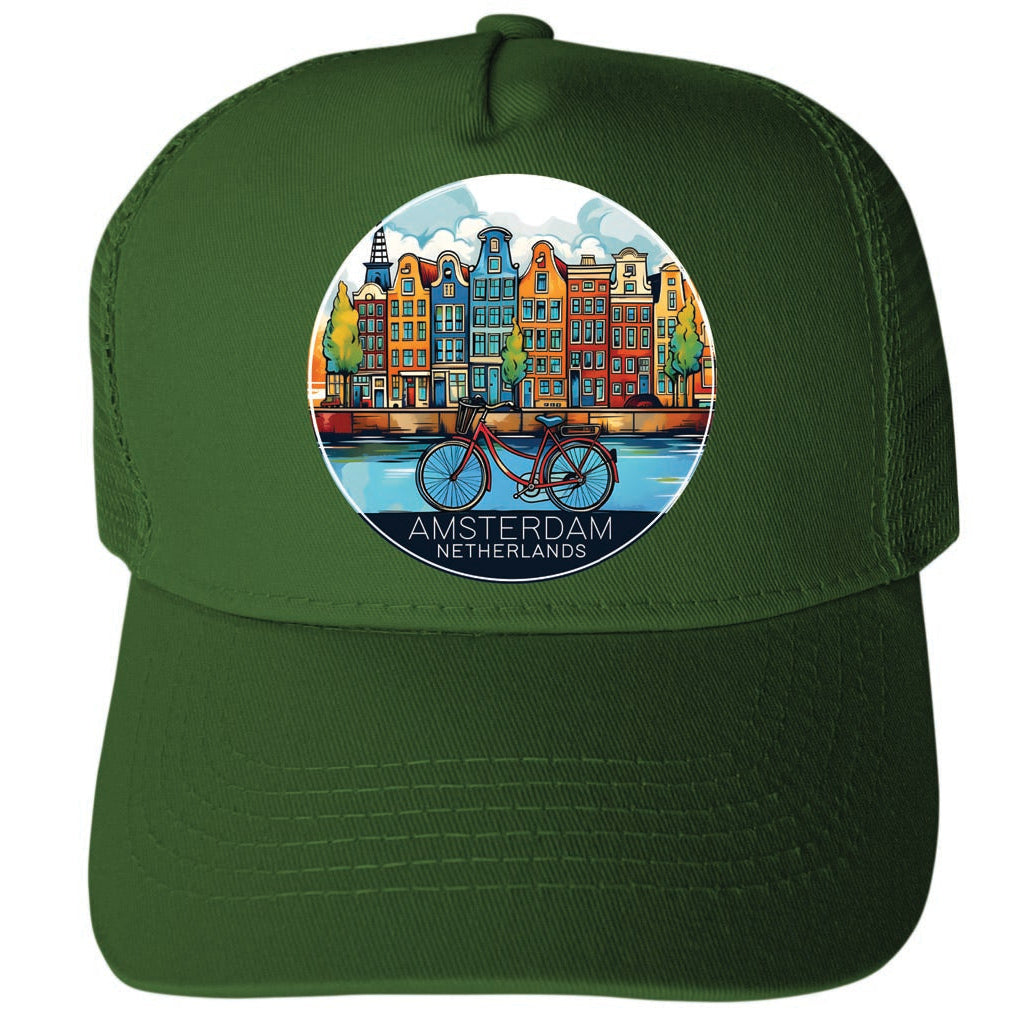 Amsterdam Netherlands Design D Unisex Mesh Back Trucker Hat with Adjustable Snapback Image 2