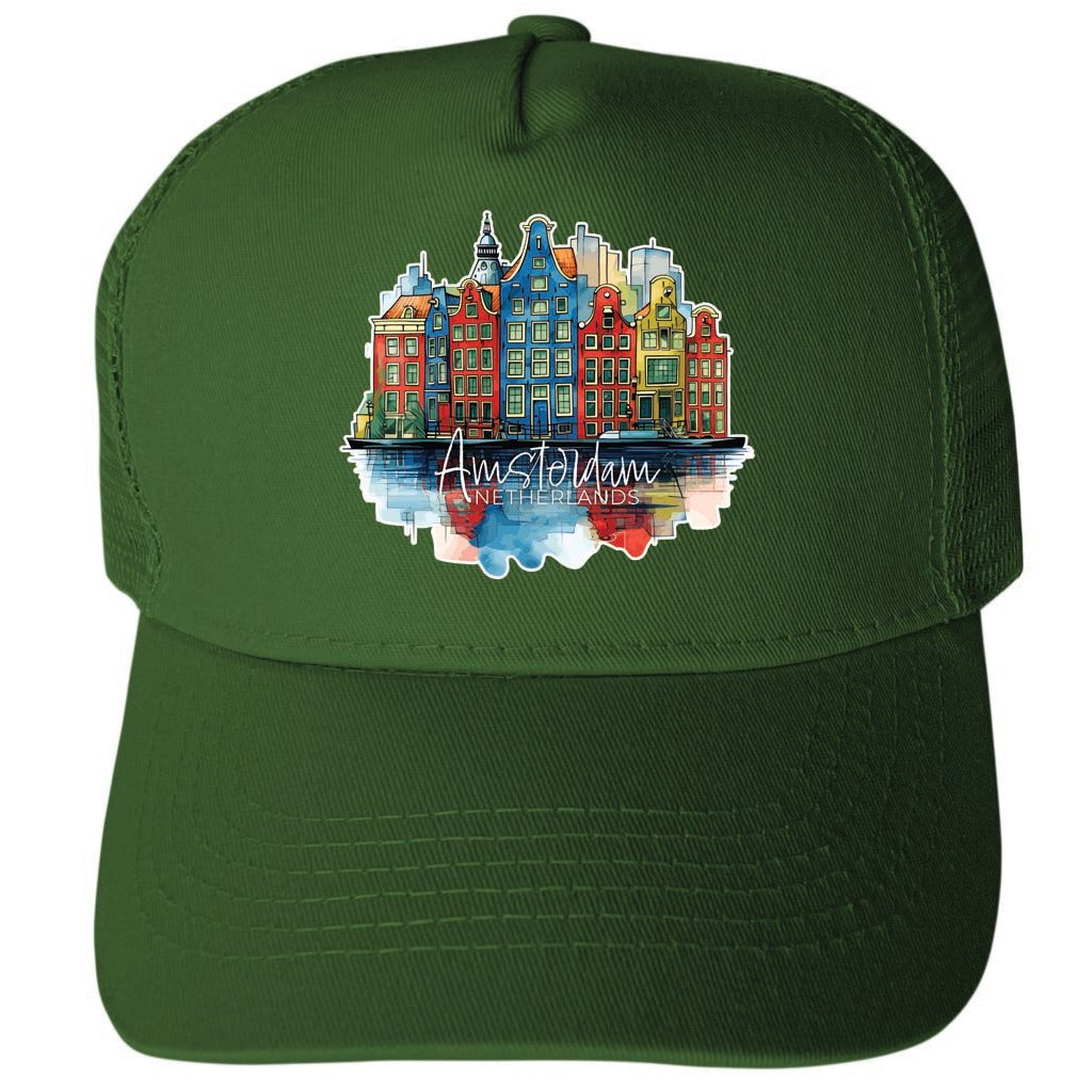 Amsterdam Netherlands Design C Unisex Mesh Back Trucker Hat with Adjustable Snapback Image 1