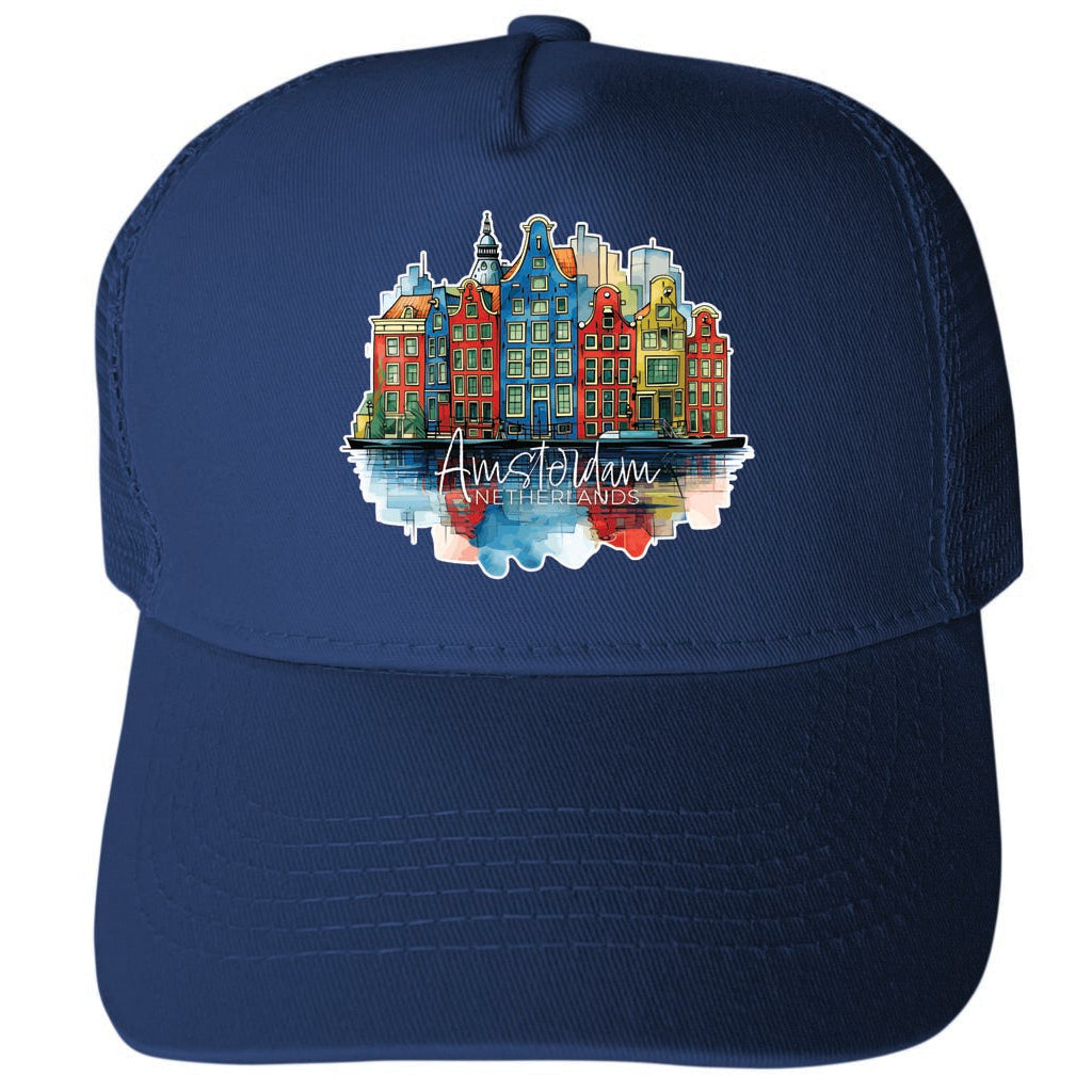 Amsterdam Netherlands Design C Unisex Mesh Back Trucker Hat with Adjustable Snapback Image 2