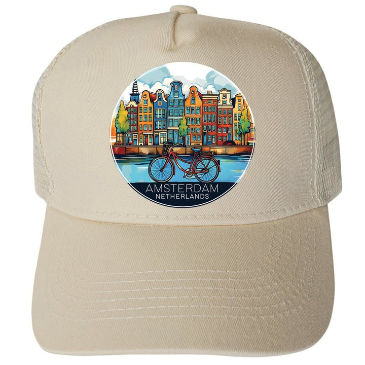 Amsterdam Netherlands Design D Unisex Mesh Back Trucker Hat with Adjustable Snapback Image 3