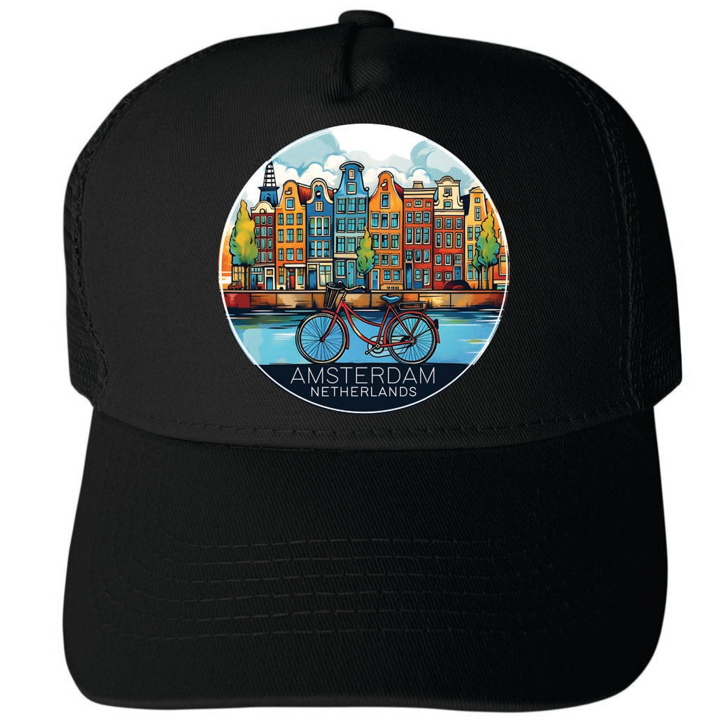 Amsterdam Netherlands Design D Unisex Mesh Back Trucker Hat with Adjustable Snapback Image 4