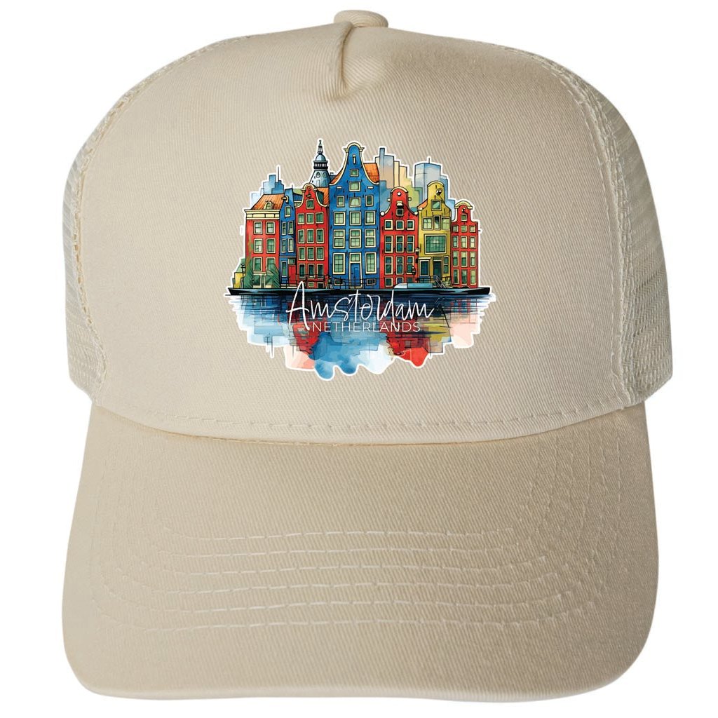 Amsterdam Netherlands Design C Unisex Mesh Back Trucker Hat with Adjustable Snapback Image 3