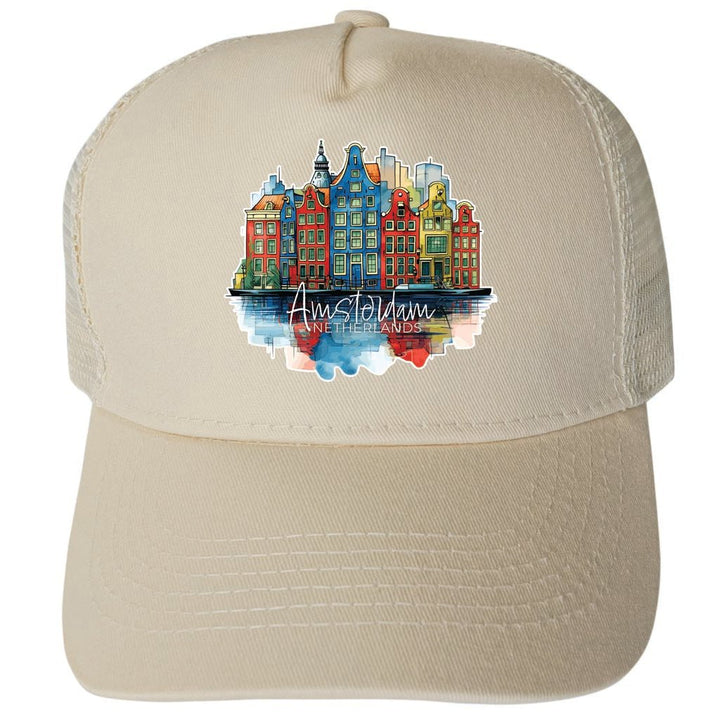 Amsterdam Netherlands Design C Unisex Mesh Back Trucker Hat with Adjustable Snapback Image 1