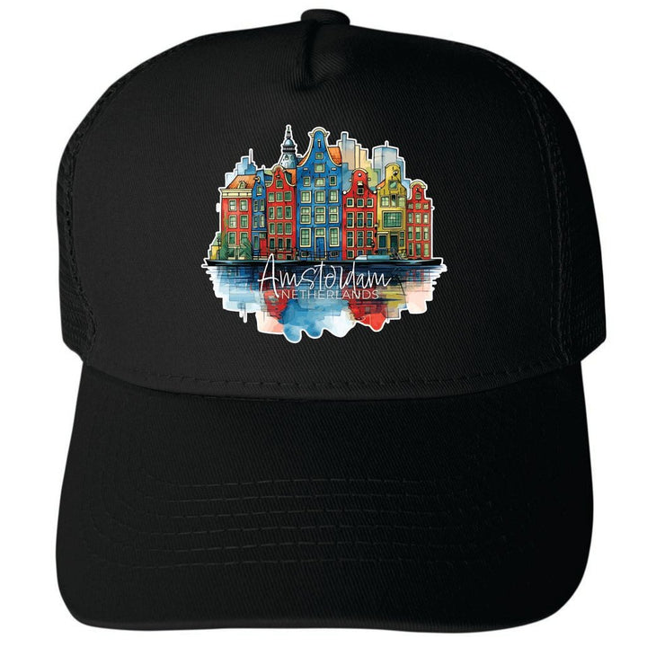 Amsterdam Netherlands Design C Unisex Mesh Back Trucker Hat with Adjustable Snapback Image 4