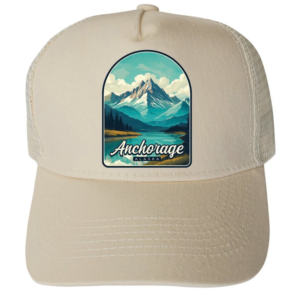 Anchorage Alaska Lake Mountain Design Unisex Mesh Back Trucker Hat with Adjustable Snapback Image 3