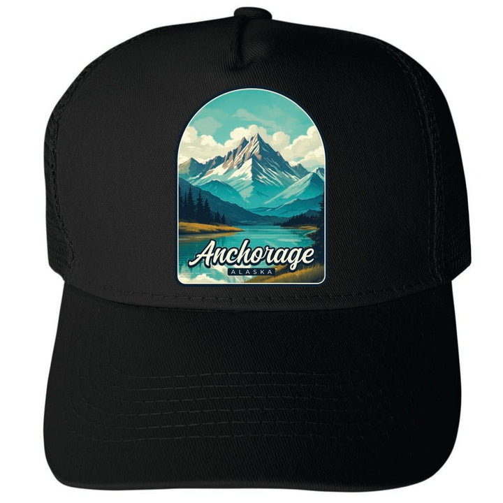 Anchorage Alaska Lake Mountain Design Unisex Mesh Back Trucker Hat with Adjustable Snapback Image 4