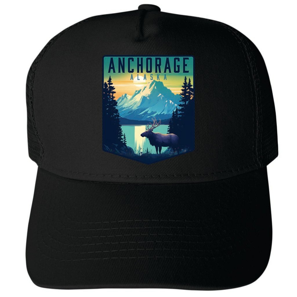 Anchorage Alaska Moose and Mountains Design Unisex Mesh Back Trucker Hat with Adjustable Snapback Image 4