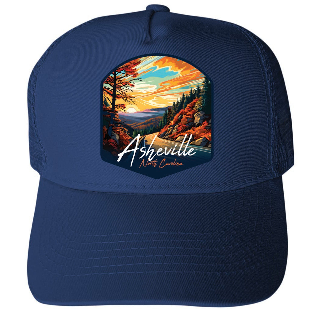 Asheville North Carolina Design E Unisex Mesh Back Trucker Hat with Adjustable Snapback Image 1