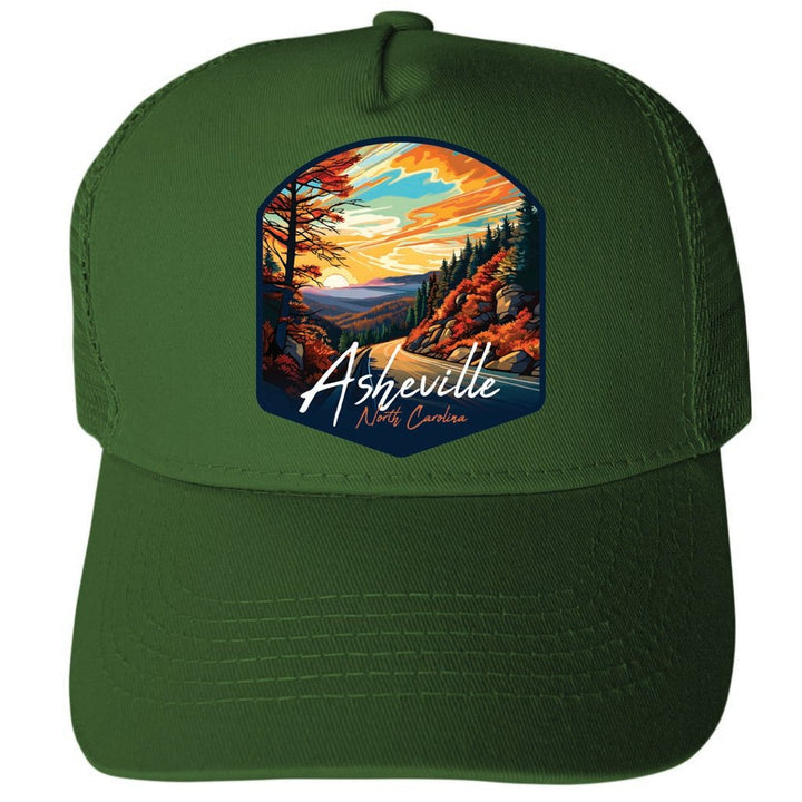 Asheville North Carolina Design E Unisex Mesh Back Trucker Hat with Adjustable Snapback Image 2