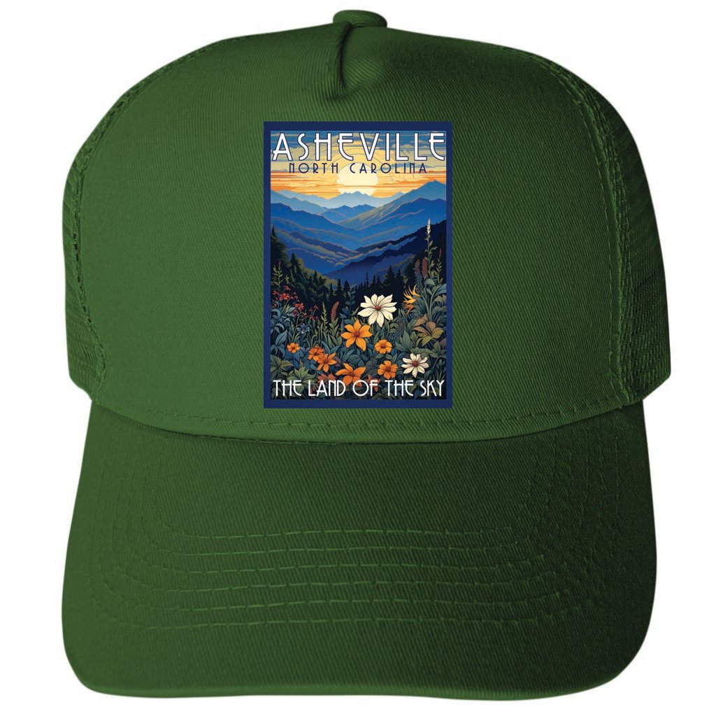 Asheville North Carolina Design F Unisex Mesh Back Trucker Hat with Adjustable Snapback Image 1