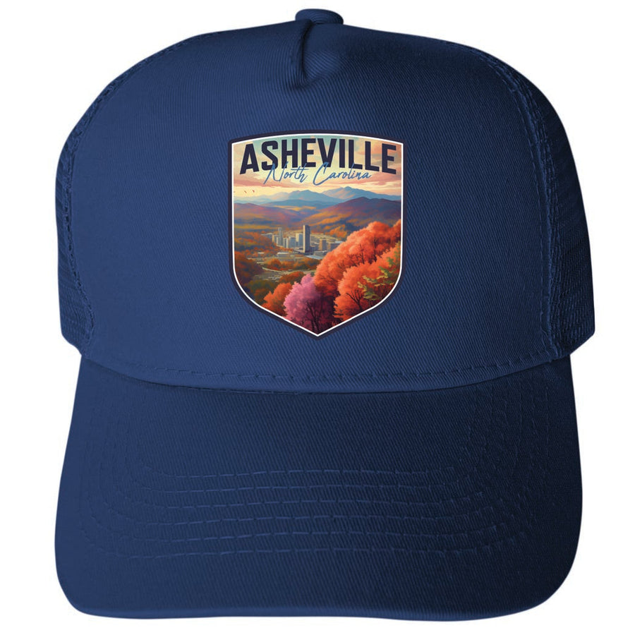 Asheville North Carolina Design D Unisex Mesh Back Trucker Hat with Adjustable Snapback Image 1