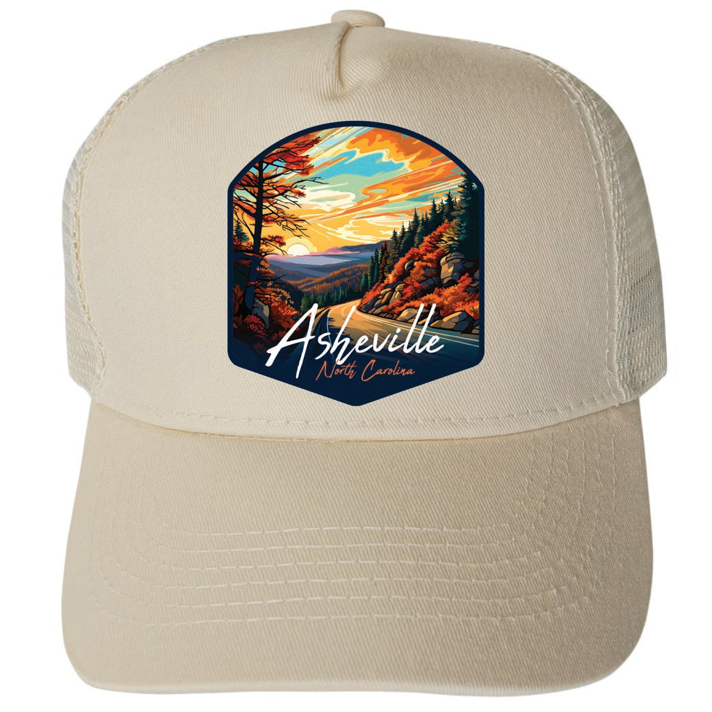 Asheville North Carolina Design E Unisex Mesh Back Trucker Hat with Adjustable Snapback Image 3