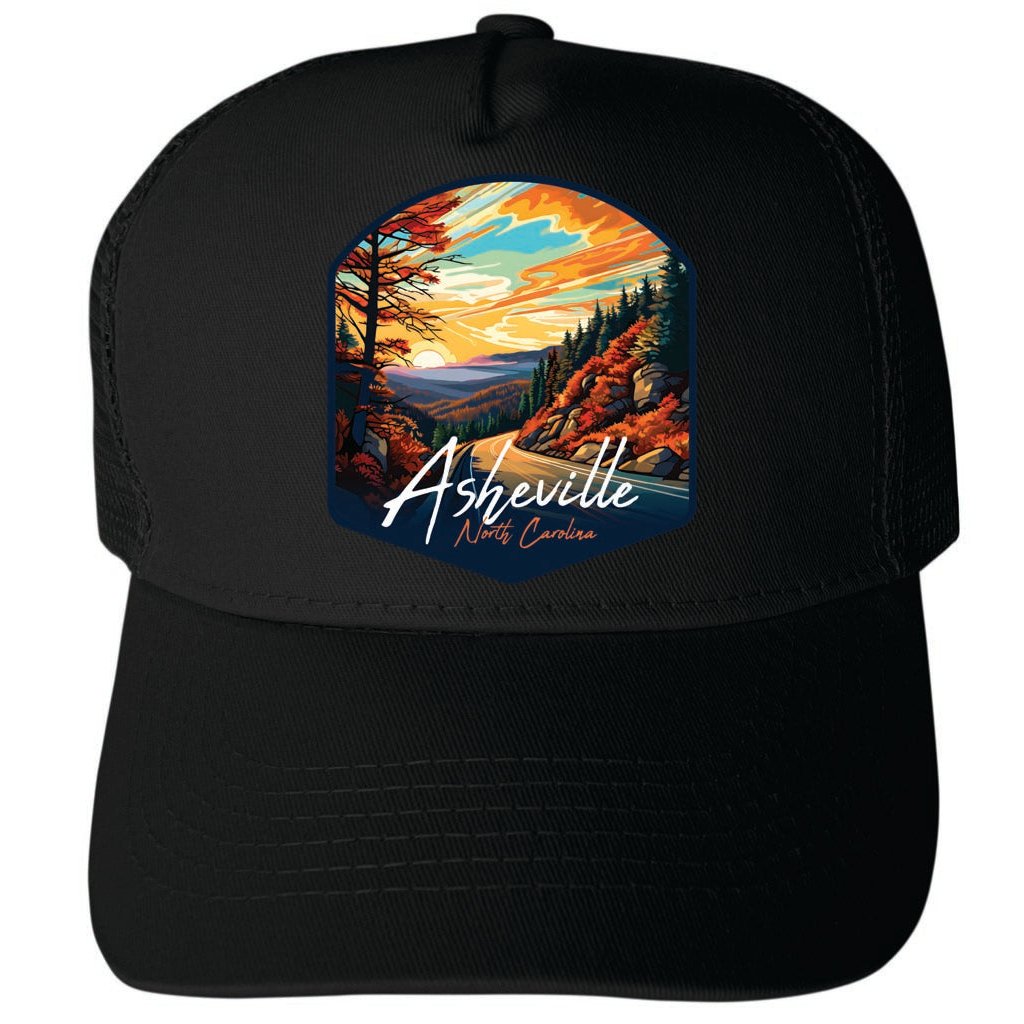 Asheville North Carolina Design E Unisex Mesh Back Trucker Hat with Adjustable Snapback Image 4