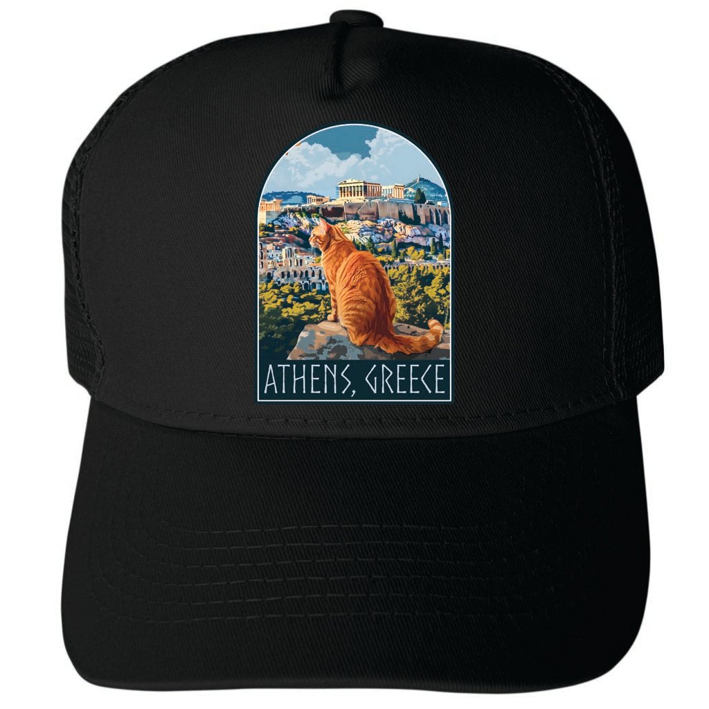 Athens Greece Cat Acropolis Design Unisex Mesh Back Trucker Hat with Adjustable Snapback Image 4