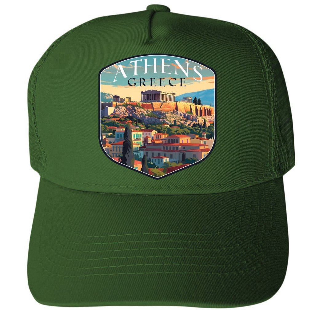 Athens Greece Acropolis Cityscape Design Unisex Mesh Back Trucker Hat with Adjustable Snapback Image 2