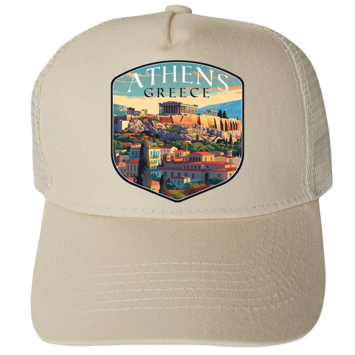 Athens Greece Acropolis Cityscape Design Unisex Mesh Back Trucker Hat with Adjustable Snapback Image 3