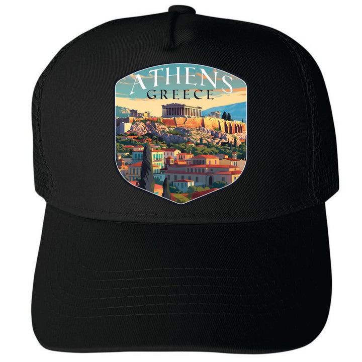 Athens Greece Acropolis Cityscape Design Unisex Mesh Back Trucker Hat with Adjustable Snapback Image 4