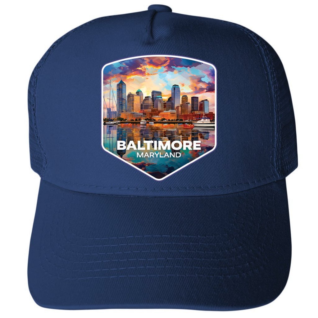 Baltimore Maryland Design A Unisex Mesh Back Trucker Hat with Adjustable Snapback Image 1