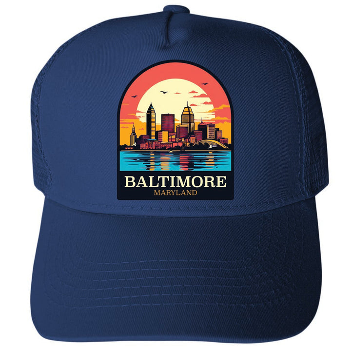 Baltimore Maryland Design C Unisex Mesh Back Trucker Hat with Adjustable Snapback Image 1