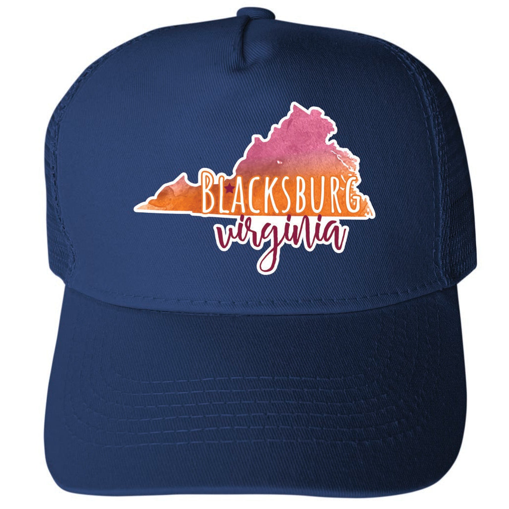 Blacksburg Virginia Watercolor State Design Unisex Mesh Back Trucker Hat with Adjustable Snapback Image 2