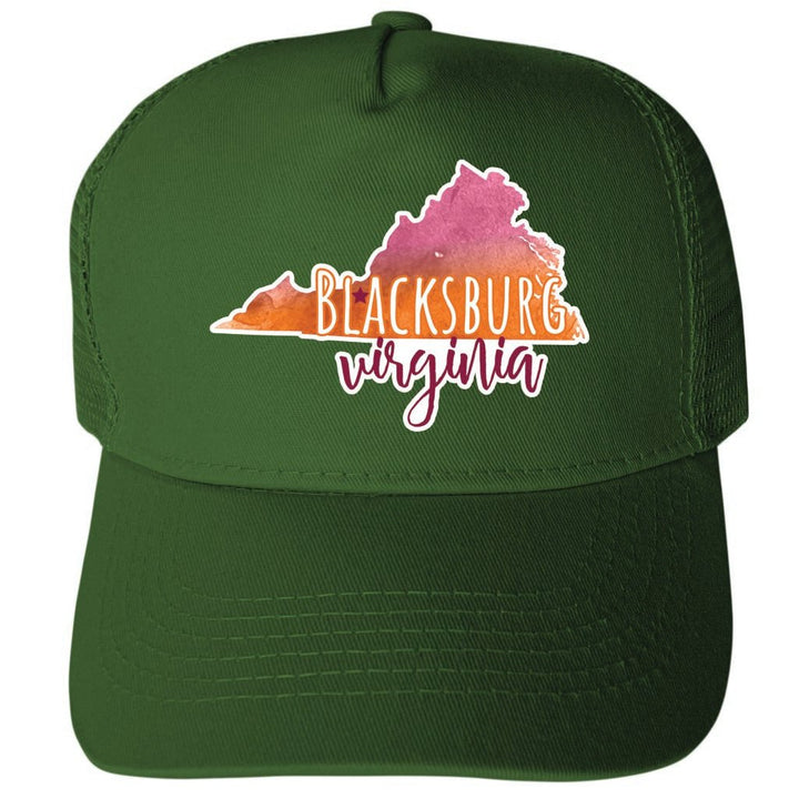 Blacksburg Virginia Watercolor State Design Unisex Mesh Back Trucker Hat with Adjustable Snapback Image 3