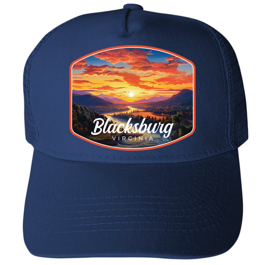 Blacksburg Virginia Blue Ridge Sunset Design Unisex Mesh Back Trucker Hat with Adjustable Snapback Image 1