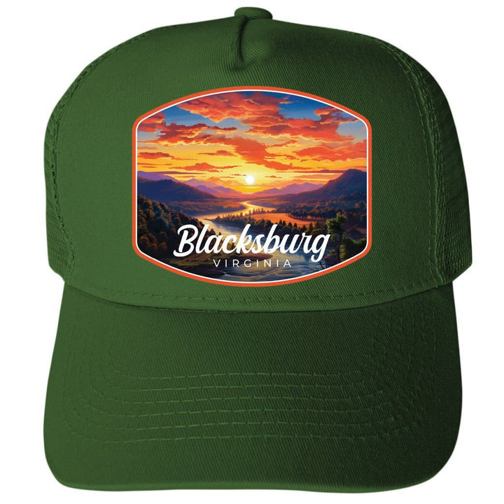 Blacksburg Virginia Blue Ridge Sunset Design Unisex Mesh Back Trucker Hat with Adjustable Snapback Image 2