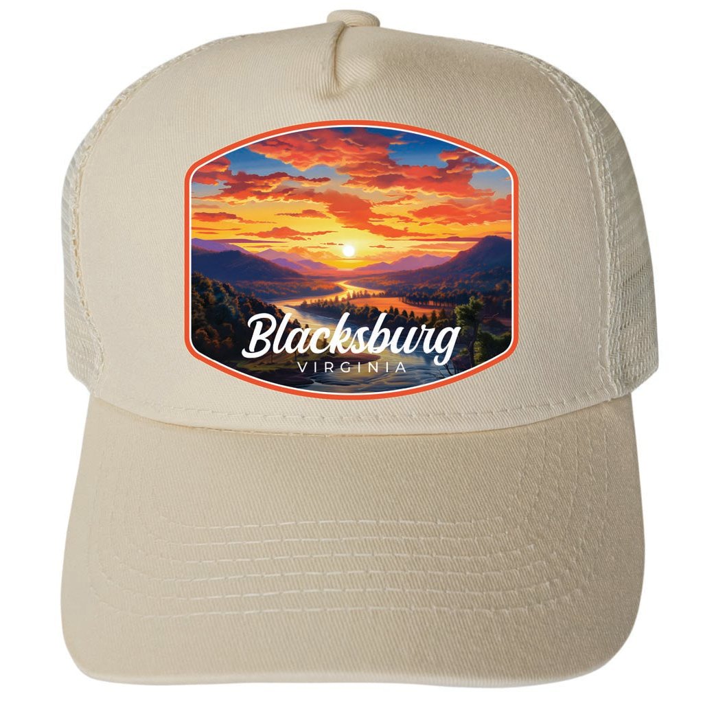 Blacksburg Virginia Blue Ridge Sunset Design Unisex Mesh Back Trucker Hat with Adjustable Snapback Image 3