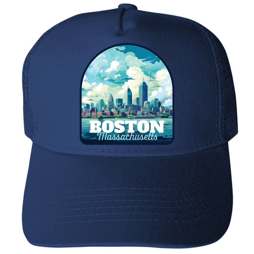 Boston Massachussetts Design A Unisex Mesh Back Trucker Hat with Adjustable Snapback Image 1