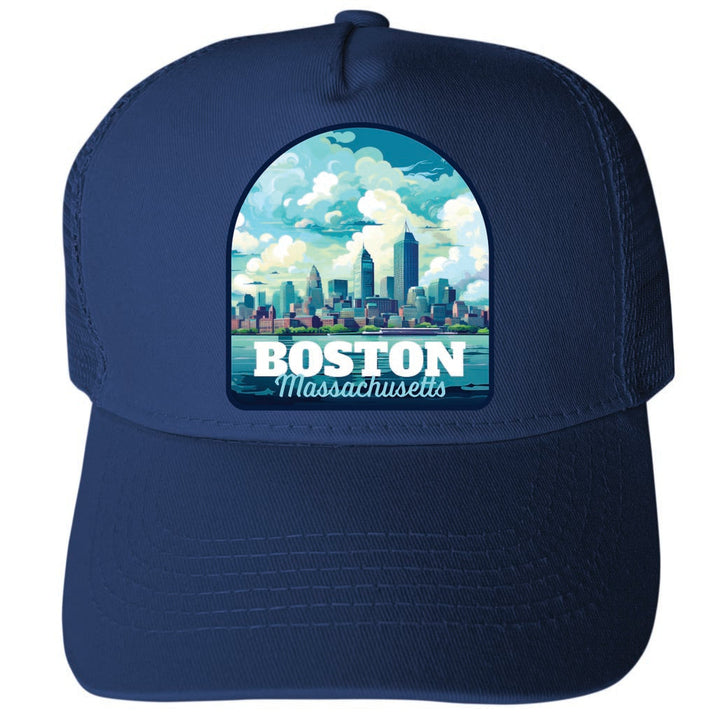 Boston Massachussetts Design A Unisex Mesh Back Trucker Hat with Adjustable Snapback Image 1