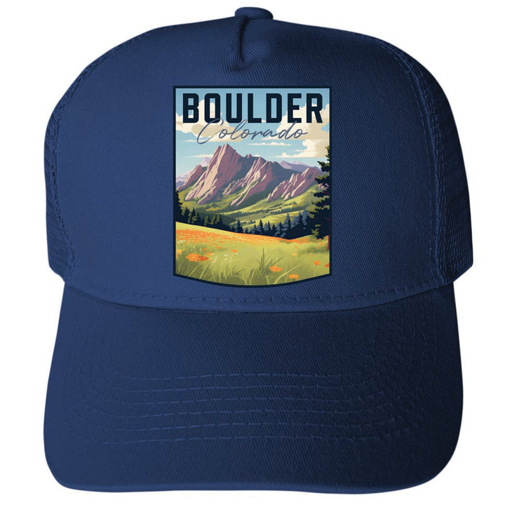 Boulder Colorado Bear Peak Design Unisex Mesh Back Trucker Hat with Adjustable Snapback Image 1