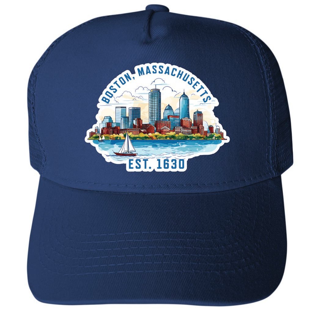 Boston Massachussetts Design B Unisex Mesh Back Trucker Hat with Adjustable Snapback Image 1