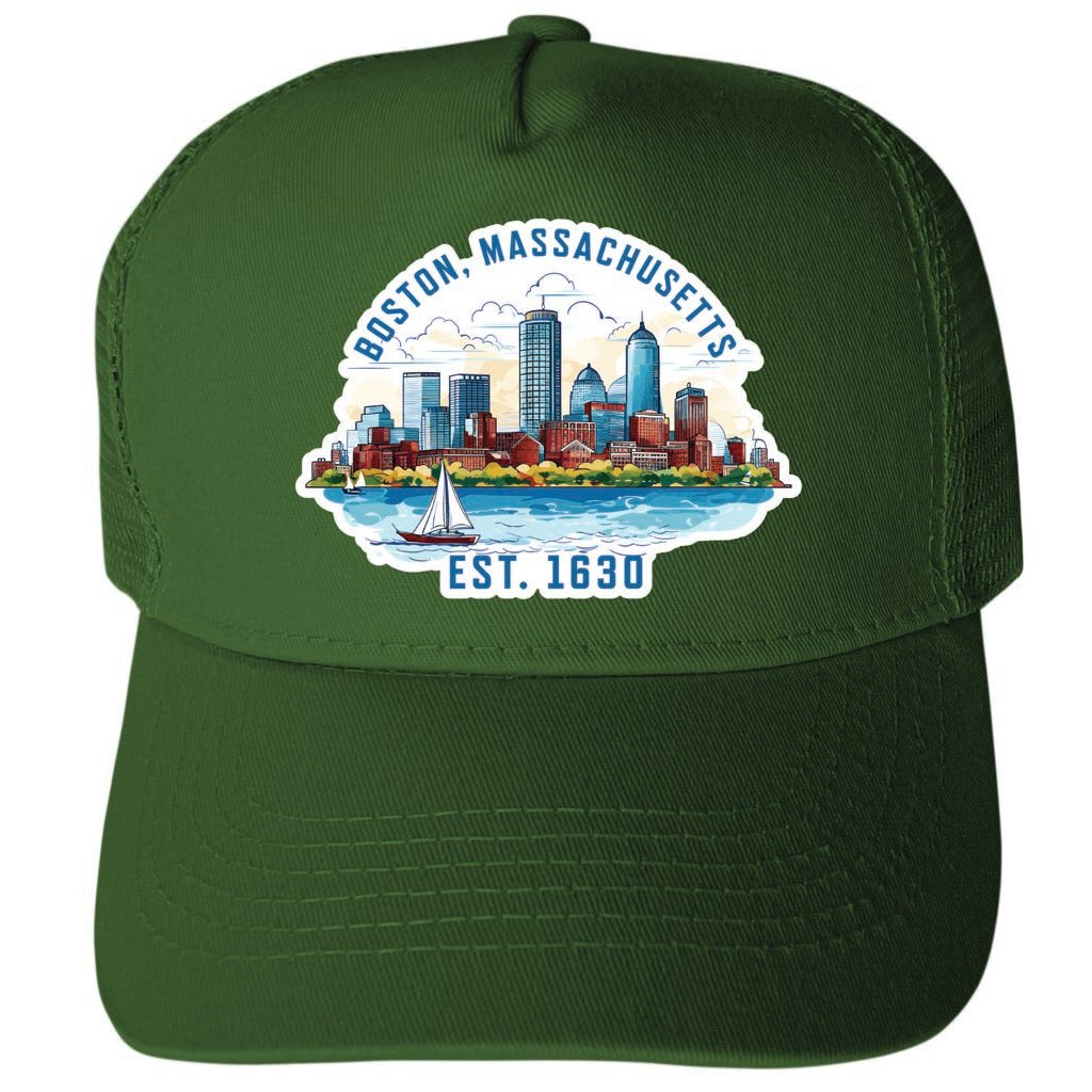 Boston Massachussetts Design B Unisex Mesh Back Trucker Hat with Adjustable Snapback Image 2