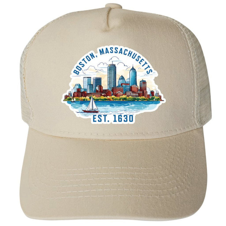 Boston Massachussetts Design B Unisex Mesh Back Trucker Hat with Adjustable Snapback Image 3