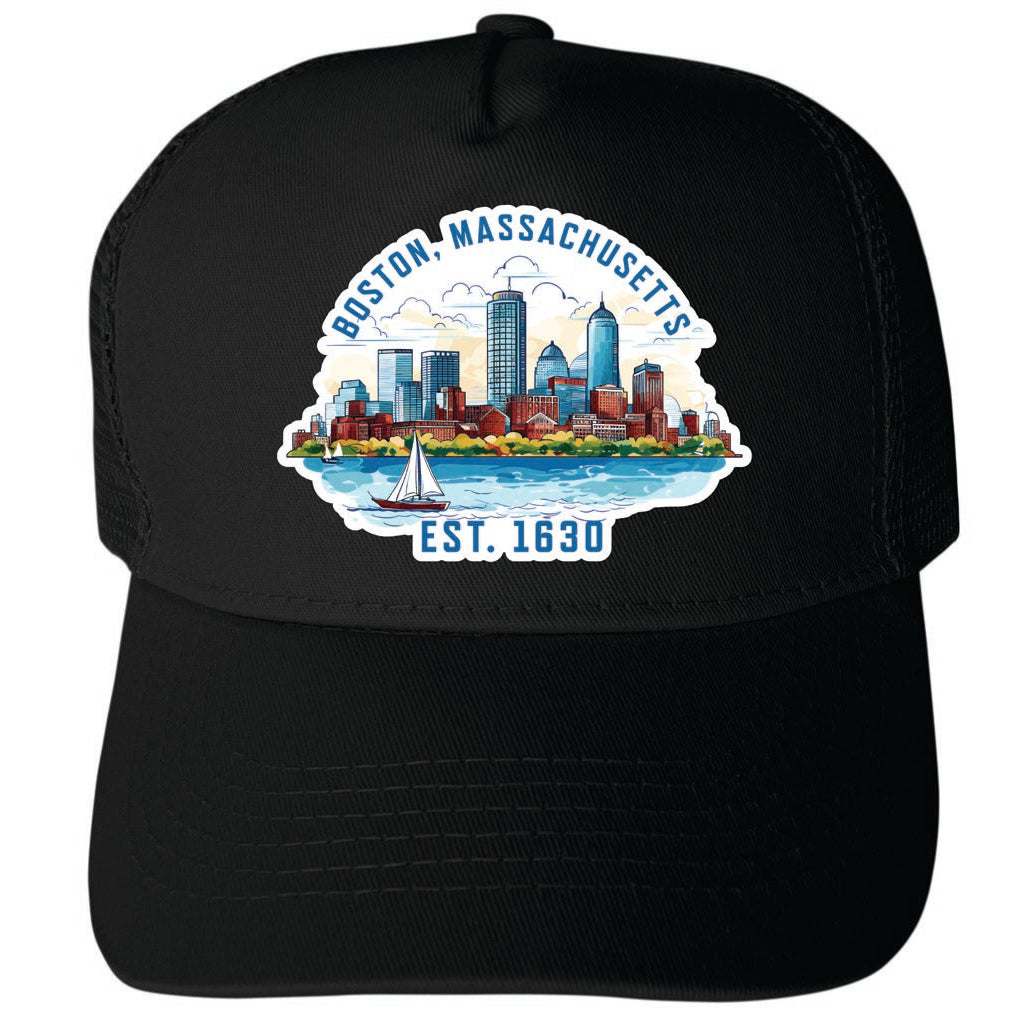 Boston Massachussetts Design B Unisex Mesh Back Trucker Hat with Adjustable Snapback Image 4