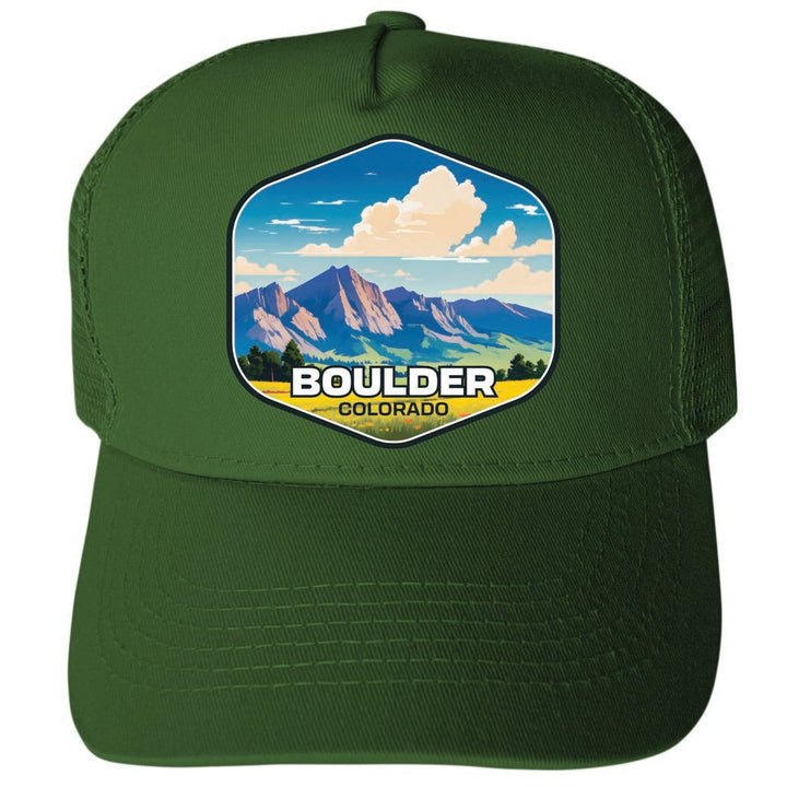 Boulder Colorado Mountains Design Unisex Mesh Back Trucker Hat with Adjustable Snapback Image 2