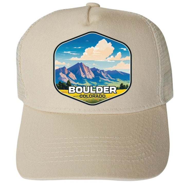 Boulder Colorado Mountains Design Unisex Mesh Back Trucker Hat with Adjustable Snapback Image 3