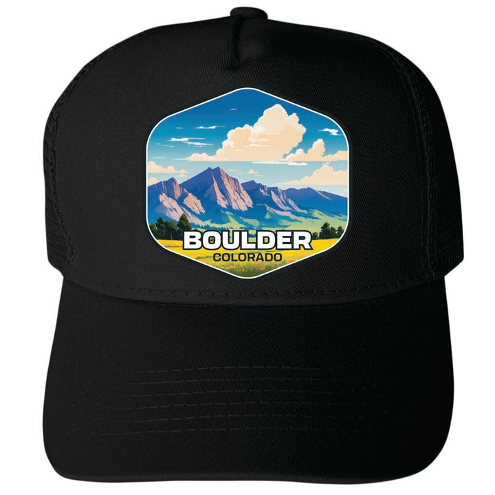 Boulder Colorado Mountains Design Unisex Mesh Back Trucker Hat with Adjustable Snapback Image 4