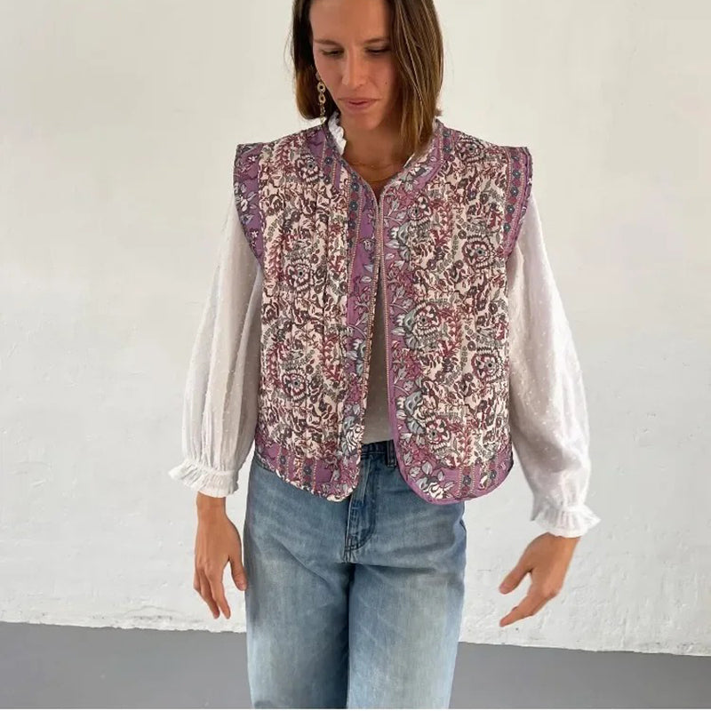 Womens Printed Cotton Vest - Cute Lace Casual Jacket for Girls Image 3