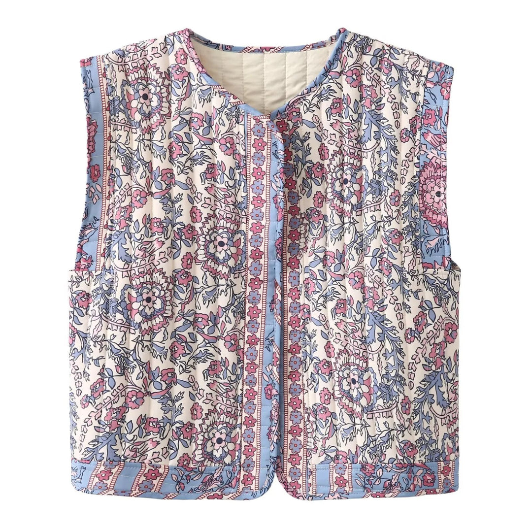 Womens Printed Cotton Vest - Cute Lace Casual Jacket for Girls Image 1